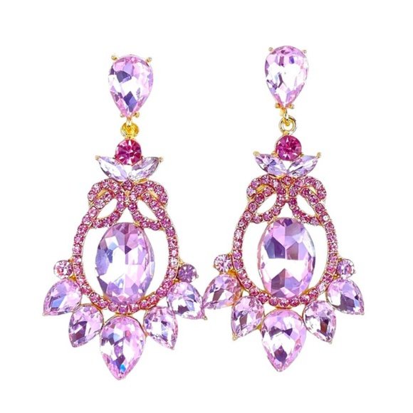 Prom Pageant Bridal Jewelry - Pink Crystal Chandelier Earrings Cocktail Formal Bridal Pageant